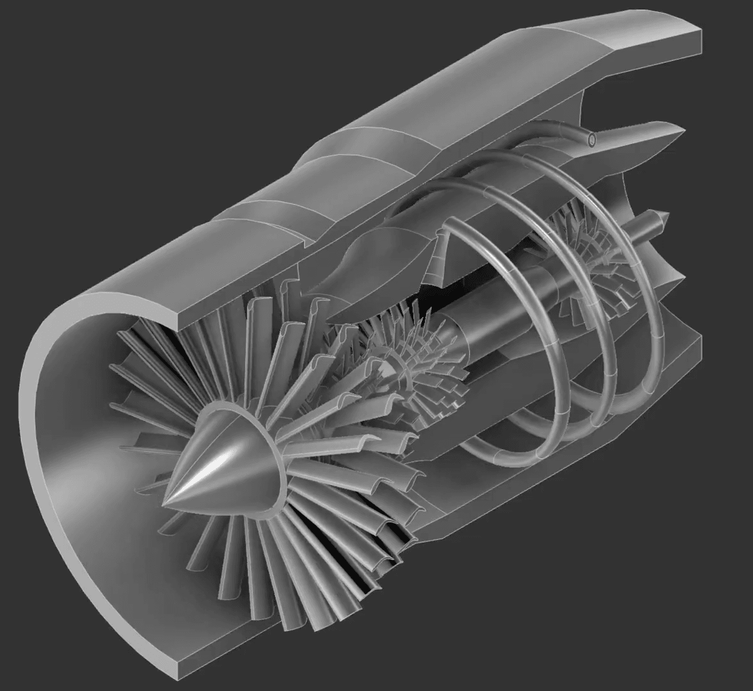 Turbofan mockup with radiator